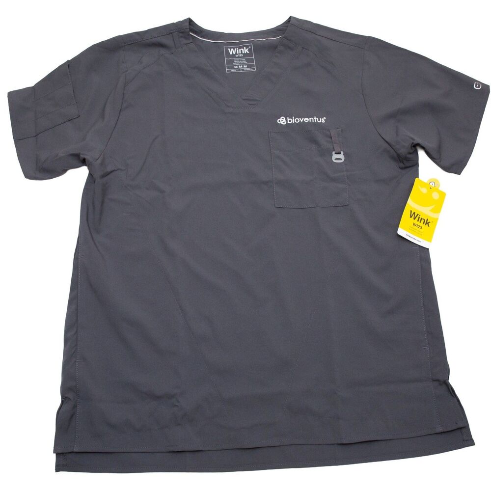 Wink Med Men's Pewter Scrub Top‎ Modern Fit V-Neck Medical Healthcare bioventus